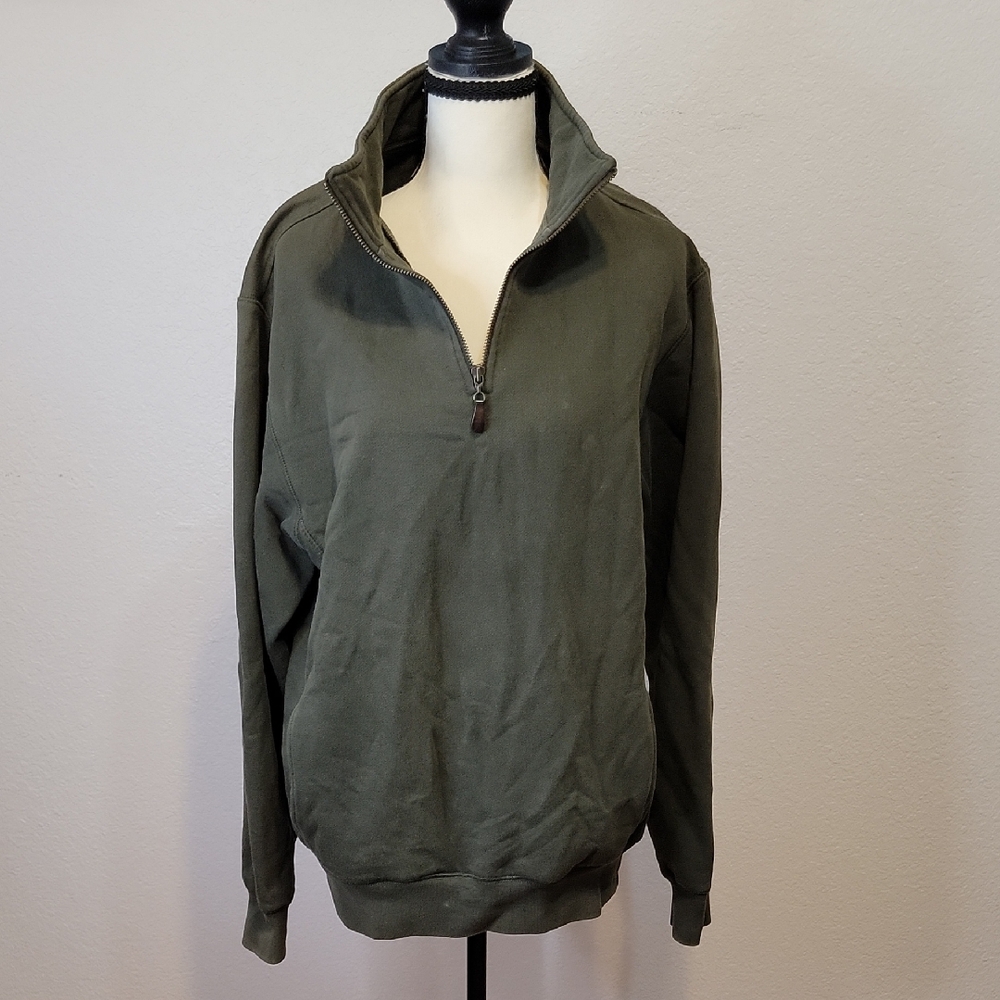 LL Bean Olive Green Half-Zip Sweatshirt Sz Small